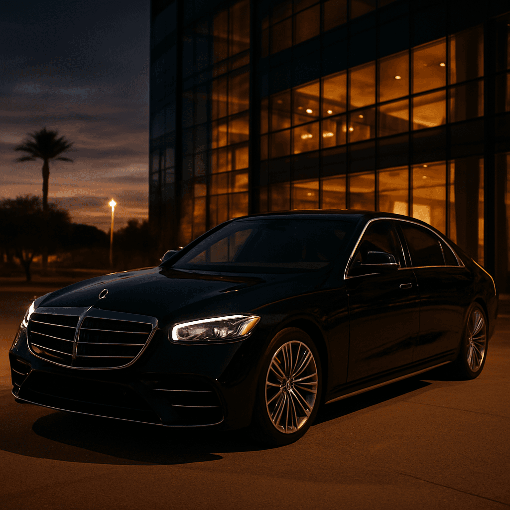 Giovanni's black luxury sedan ready for a Phoenix Sky Harbor airport transfer